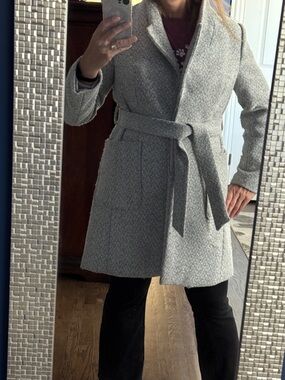 Banana Republic Black & White Herringbone Belted Wrap Coat